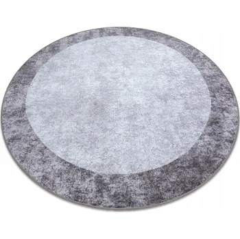 Koberec Pratelný Koberec s protiskluzovou úpravou KULATÝ RÁMEČEK šedá stříbrná kruh 80 cm