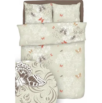 Povlečení Sada povlečení z BARK 160x200cm, Bavlna , vzor: Motýlí béžová