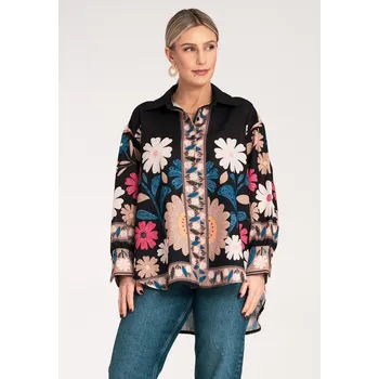 Dámská košile Barevná oversize košile s květinovým vzorem M1147 Barva: Černá, Velikost: S/M