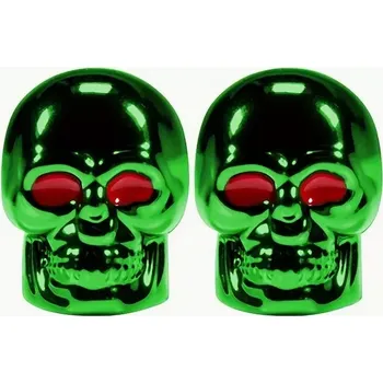 pumpička Bike tuning centrum Čepičky ventilku lebka Green na AV ventilek set 2ks