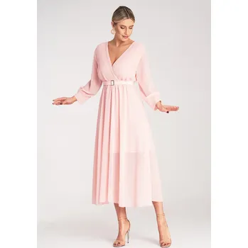 Dámské šaty Maxi šaty s plisovaným zavinovacím výstřihem M1141 Barva: Růžová, Velikost: S/M
