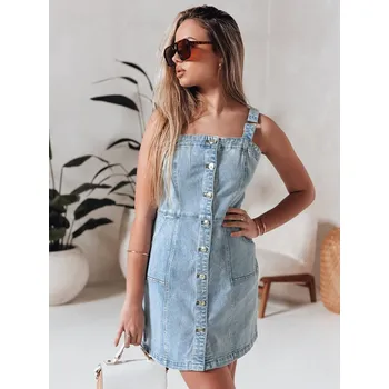 Dámské šaty Dámské šaty džínová mini na ramínka SEWIKA EY2586 Barva: Nebeská, Velikost: XS/34
