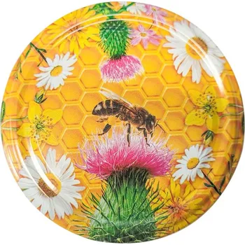 Víčko na sklenici na med se závitem TO 82 - včela na bodláku