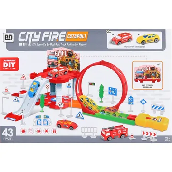 autodráha Dráha hasičská stanice s katapultem set se 3 autíčky a dopravním značením | 762185