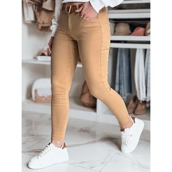 Dámské oblečení Dámské džíny s vysokým pásem LODGE UY1724 Barva: Světle Hnědá, Velikost: L