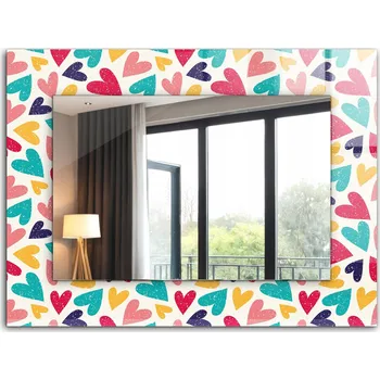Zrcadlo Dekorativní zrcadlo na zeď s potiskem, XXL 80x60 cm, barevná srdce