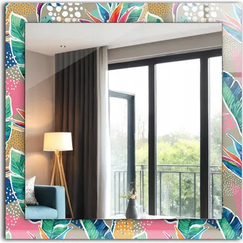 Zrcadlo Koupelnové zrcadlo na stěnu s dekorativním skleněným rámem Květiny a listy 60x60