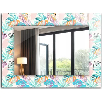 Zrcadlo Závěsné zrcadlo Loft s potiskem 80x60 cm Barevné tropické listy