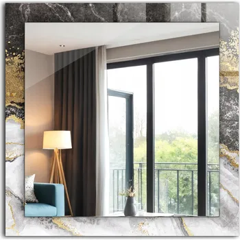 Zrcadlo Zrcadlo se skleněným čtvercovým rámem a grafikou Mramor žilky abstrakce 60x60 cm