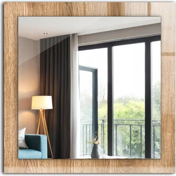 Zrcadlo Čtvercové moderní zrcadlo s krásnou grafikou Vzhled dřeva 60 x 60 cm