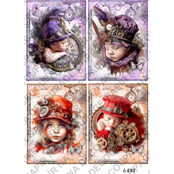 Umělecký papír Rýžový a soft papír na decoupage - Miminko, dítě, steampunk - KB0693 Materiál: Soft, Rozměr: A4