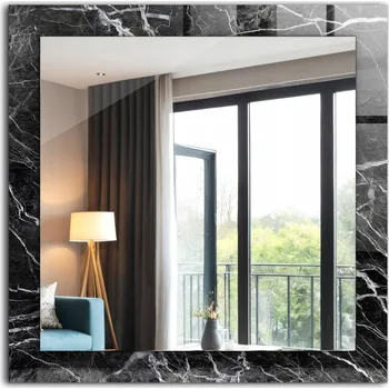Zrcadlo Designové nástěnné zrcadlo s potiskem a skleněným rámem Černý mramor 60x60
