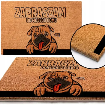 Rohožka KOKOSOVÁ ROHOŽKA PŘED DVEŘE S MOPSEM A NÁPISEM ZAPRASZAM DOMU – HIT