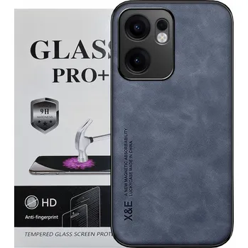 Pouzdro na mobilní telefon Kožené Pouzdro pro OPPO RENO 13F 5G / 13FS 5G + 9H Sklo , barva modrá