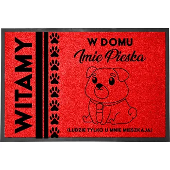 VSTUPNÍ ROHOŽKA 40X60 ČERVENÁ TREND DOM WITAMY W DOMU TWOJE IMIĘ