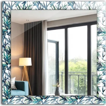 Zrcadlo Čtvercové moderní zrcadlo s krásnou grafikou Listy bambusu akvarel 60x60