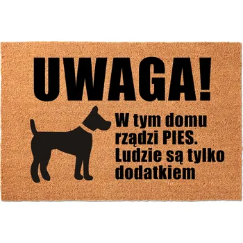 Rohožka KOKOSOVÁ VSTUPNÍ ROHOŽKA PŘED DVEŘE HIT NÁPIS W TYM DOMU RZĄDZI PIES