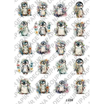 Umělecký papír Rýžový a soft papír na decoupage - Tučňák - KB0699 Materiál: Soft, Rozměr: A4