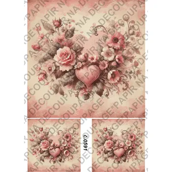 Umělecký papír Rýžový a soft papír na decoupage - Vintage srdce - KB0591 Materiál: Soft, Rozměr: A4