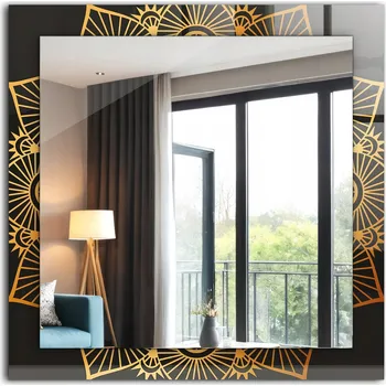 Zrcadlo Koupelnové nástěnné zrcadlo s dekorativním skleněným rámem, vzor mandala, 60x60 cm