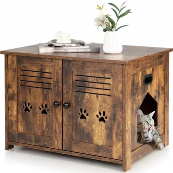 Pelíšek pro psa Domeček pro kočky Costway hnědý obdélníkový 51,5 cm x 70 cm x 50,5 cm