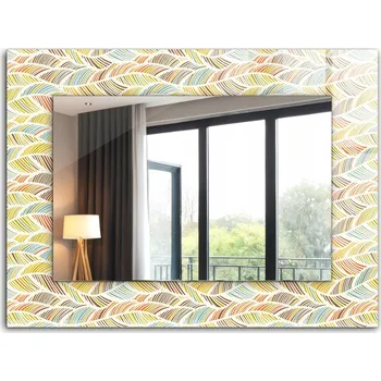 Zrcadlo Dekorativní zrcadlo na zeď s potiskem XXL 80x60 cm – Barevné vlny a listy