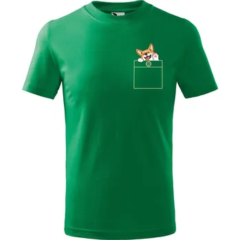 Chlapecké tričko Dětské tričko s potiskem Pejsek v kapse Velikost: 158/12 let, Barva trička: Středně zelená