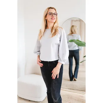 Dámská tunika Dámská bavlněná tunika POPLIN s balónovými rukávy šedá - TPORUGRXL