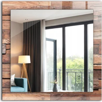 Zrcadlo Moderní čtvercové zrcadlo s potiskem Dřevěný nástěnný panel 60x60 cm