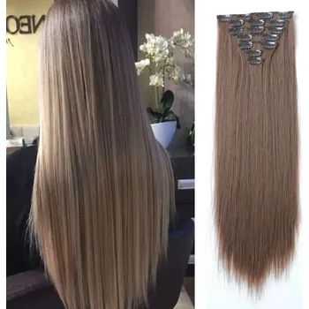 Paruka Vlasy clip in 7 pásů - světle hnědé vlasové příčesky rovné 45 cm