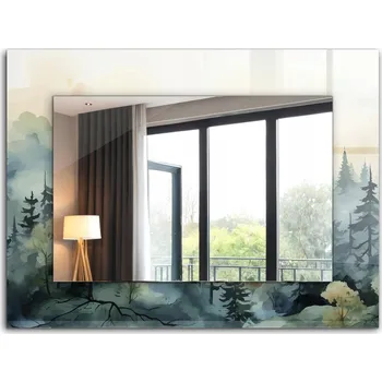 Zrcadlo Krásné moderní zrcadlo s ozdobným rámem dekor loft XXL 80x60 cm Les v mlze (Mlha v lese)