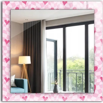 Zrcadlo Koupelnové zrcadlo na zeď s dekorativním skleněným rámem Růžová srdce 60x60 cm