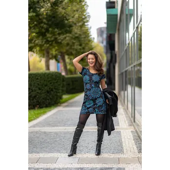 Dámské šaty Himalife Tunika s krátkým rukávem Lusaka - černá s tyrkysovou Velikost: S