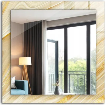 Zrcadlo Zrcadlo dekorativní závěsné na zeď Žluté abstraktní linie 60 x 60 cm