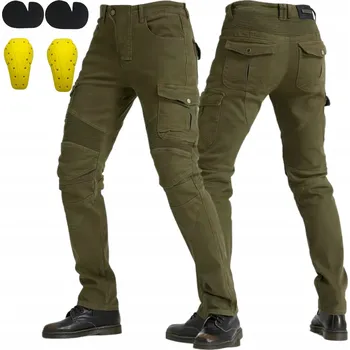 Moto bunda MOTOCYKLOVÉ KALHOTY KHAKI JEANSOVÉ TEXTILNÍ ZESÍLENÉ S CHRÁNIČI KOLEN