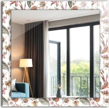 Zrcadlo Koupelnové zrcadlo na stěnu s dekorativním skleněným rámem Květiny a listy 60x60