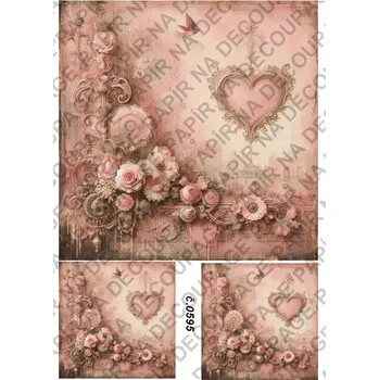 Umělecký papír Rýžový a soft papír na decoupage - Vintage srdce - KB0595 Materiál: Soft, Rozměr: A4
