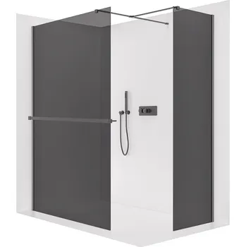 CERANO - Sprchová zástěna Walk-in Onyx T L/P - 8 mm - hranatá vzpěra + polička/držák na ručníky - černá matná, grafitové sklo - 100x30x200 cm
