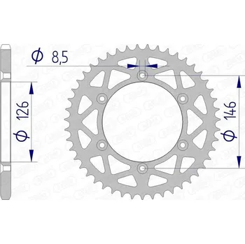 Nářadí na motocykly Hliníková zadní rozeta Afam 15203N 52 zubů, rozteč 520 MX
