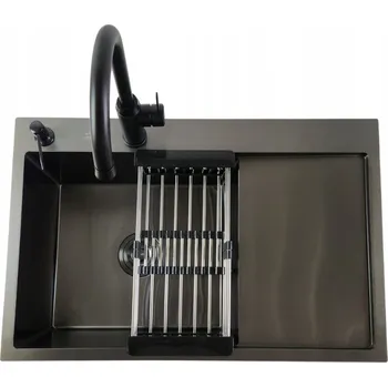 Granitový dřez Kuchyňský dřez jednokomorový s odkapávačem Grafit 6350L + Příslušenství