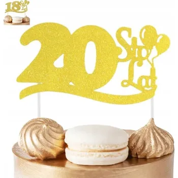 Jedlá dekorace na dort ZÁPICH DO DORTU K 20. NAROZENINÁM, ZLATÉ BROKÁTOVÉ PRO OSLAVU NAROZENIN