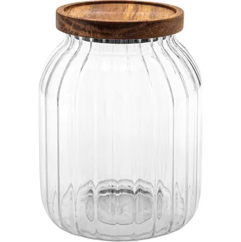Keramický dřez 5five Simply Smart Skleněná nádoba s dřevěným víkem HARMONY, 2 l