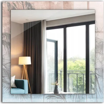 Zrcadlo Čtvercové nástěnné zrcadlo s potiskem - Pastelové rostliny 60x60 cm