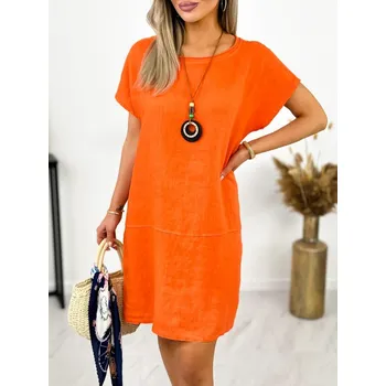 Dámské oblečení Fashionweek Dámské bavlněné a lněné šaty s přívěskem IT-LOBOS Barva: Oranžový, Velikost: Universal
