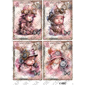 Umělecký papír Rýžový a soft papír na decoupage - Miminko, dítě, steampunk - KB0692 Materiál: Soft, Rozměr: A4