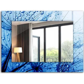 Zrcadlo Zrcadlo se skleněným rámem k zavěšení na zeď XXL 80x60 cm Kapky na pampeliškách