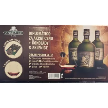 Rum Diplomatico Reserva Exclusiva 40% 3x 0,7 l + promo (2x 10 ks čokoláca Diplomático, 6x sklenice, 2x p