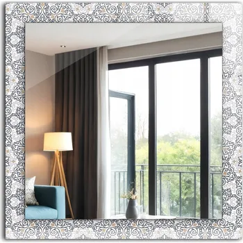 Zrcadlo Koupelnové zrcadlo na stěnu s dekorativním skleněným rámem Vzor s ornamenty 60x60