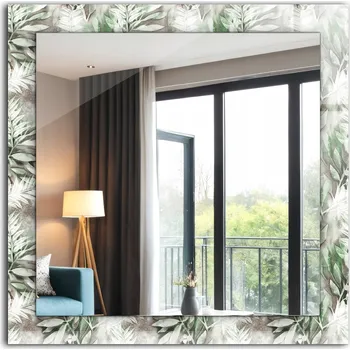 Zrcadlo Dekorativní designové zrcadlo závěsné loft Listy zelené vzor 60 x 60 cm