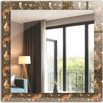 Zrcadlo Designové nástěnné zrcadlo s potiskem a skleněným rámem Liška a sova 60x60 cm